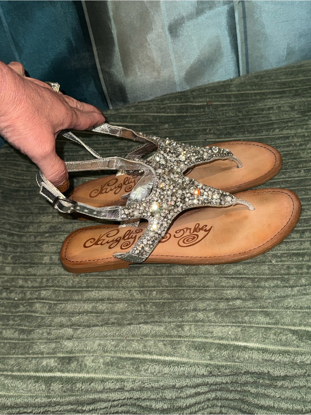 naughty monkey Silver Crystal T-Strap Sandals